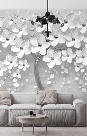  Fototapeta 3d drzewo srebrne liście magnolie 