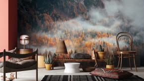  Fototapeta las we mgle w górach