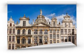 Guild houses in the historic Grand Place city square in Brussels, Belgium with "The Golden Boat," House of the Corporation of Tailors, in the center