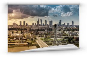 Fototapeta Panorama miasta Warszawa przy ciekawej pogodzie ścienna
