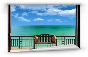 Fototapeta Widok z okna na taras nad morzem do pokoju