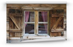 Fototapeta Okno chaty górskiej w Południowym Tyrolu na ścianę