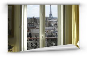 Fototapeta Francja - Paryż - okno z widokiem na wieżę Eiffla i dachy miasta XL