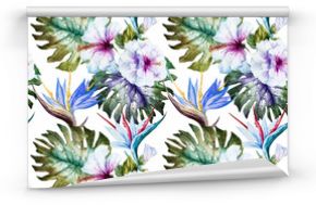 Fototapeta Wzory hibiskusa akwarela na białym tle na zamówienie