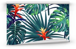 Fototapeta Egzotyczne tropikalne rośliny i kwiaty akwarela na białym tle XL