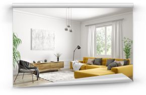 Wewnętrzny projekt nowożytny skandynawski mieszkanie, żywy pokoju 3d rendering