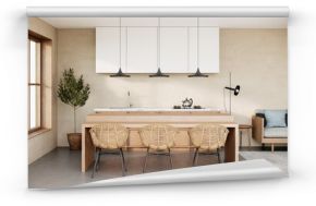 japandi modern scandinavian style apartment interior, kitchen design, 3d background