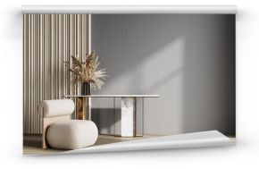 Minimalist gray modern living room interior background, living room mock up in scandinavian style, empty wall mockup, 3d rendering