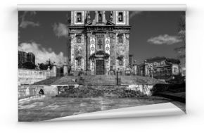 Ancient temples in the Azulejo style of the old city of Porto. Portugal. black and white