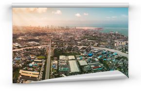Colombo Skyline, the capital city of Sri Lanka.  Four images merged to create this beautiful Colombo skyline panorama photo. On this photo you will see Kelani River, E03 Express way and beautiful city