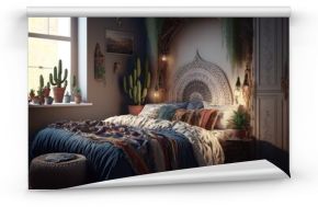 visualization of bedroom in Bohemian styl, generative ai 