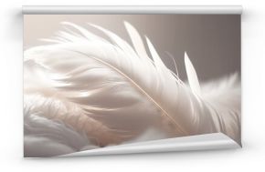  a close up of a white feather on a gray background with a blurry image of the feather and the rest of the feather visible feathers.  generative ai