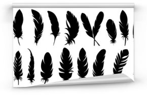 bird feather set silhouette, isolated on white background vector