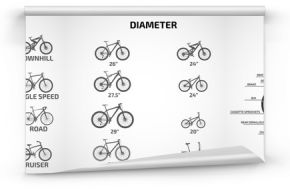 Rowery wektorowe różnych typów, o średnicach kół, do uprawiania sportu i rekreacji, tworzą nowoczesny rower.