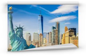 Nowy Jork, turystyka koncepcja fotografia Statua Wolności, panoramę Manhattanu
