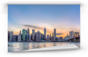 Panoramę centrum Manhattanu w Nowym Jorku i Most Brookliński