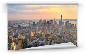 Manhattan panorama przy zmierzchu widok z lotu ptaka, Nowy Jork, Stany Zjednoczone