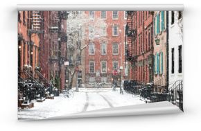 Śnieżna zima scena na Gay Street w dzielnicy Greenwich Village na Manhattanie w Nowym Jorku