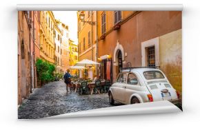 Przytulna ulica w Trastevere, Rzym, Europa. Trastevere to romantyczna dzielnica Rzymu, wzdłuż Tybru w Rzymie. Atrakcja turystyczna Rzymu.