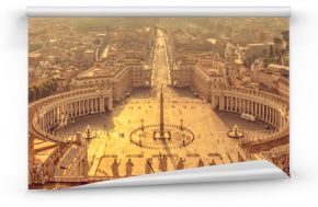 We banner, panoramic aerial view at sunrise of St Peter's square in Vatican, Rome Italy
