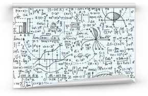 Math education vector pattern with handwritten formulas, tasks,