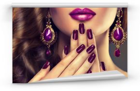 Luxury fashion style, manicure nail , cosmetics and make-up .  Jewelry , large purple earrings