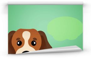 Illustration of brown dog and through bubble against green background, copy space
