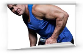 Portrait of fit man exercising with dumbbells