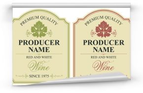 set of two vector wine labels with vine leaves