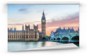 London, UK panorama. Big Ben in Westminster Palace on River Thames at sunset