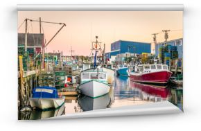 Colourful Fishing Boats in Harbour at Sunset