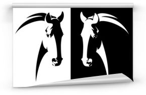 głowa konia czarno-biały prosty wektor zarys - projekt monochromatyczne godło koni