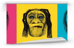 Three monkeys, I don't see anything, I don't hear anything, I won't say anything to anyone. Allegory of ignoring problems and dangers. Three monkeys on a coloured background in the style of pop art
