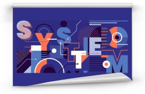 Modish abstract banner design with typography and various geometric shapes. "System" headline. Vector illustration.