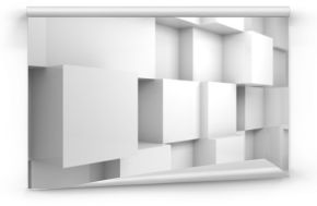 Abstract empty white 3d interior with cubes on wall