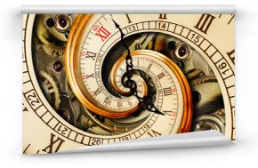Antykwarska stara zegarowa abstrakcjonistyczna fractal spirala. Oglądaj klasyczny zegar mechanizm niezwykły streszczenie tekstura fraktalna wzór tła. Old fashion clock rzymskie cyfry arabskie wskazówki zegara Streszczenie efekt spirali
