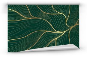 Luxury golden emerald wallpaper.  Abstract gold line arts texture with green emerald background design for cover, invitation background, packaging design, fabric, and print. Vector illustration.