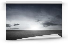 Dramatic Black White Floor Background with Panoramic Cloudy Sky