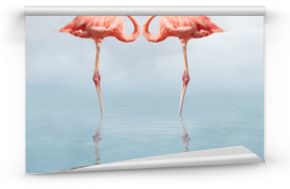 Dwa różowe flamingi w romantycznej pozie do sypialni