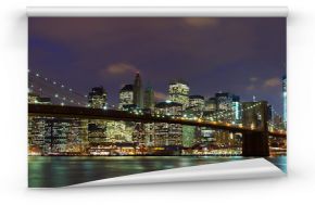 Fototapeta Panorama Nowego Jorku i Most Brookliński o zmierzchu szeroka