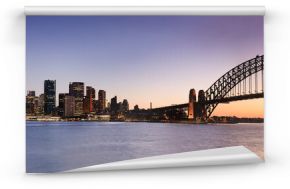 Fototapeta Sydney Harbour Bridge i Sydney Opera House podczas zachodu słońca panoramiczna