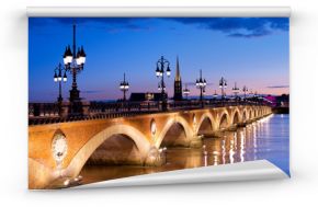 Fototapeta Kamienny most w Bordeaux nocą z widokiem