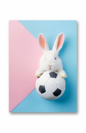 Easter bunny rabbit with football on background.