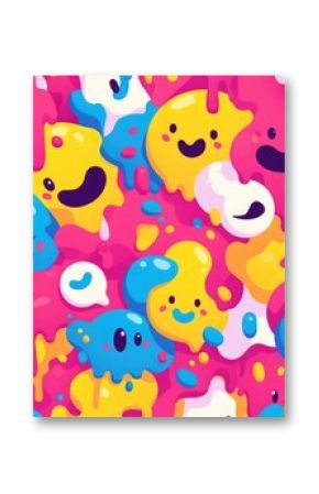 Experience the whimsical delight of a vibrant psychedelic pattern featuring a melting smiling and colorful cartoon face This retro inspired design exudes a playful charm with its dr