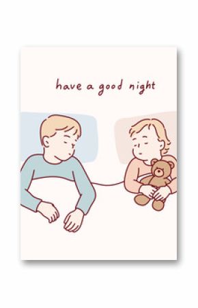 Children Sleeping Peacefully and Happily. Hand drawn style vector design illustrations.