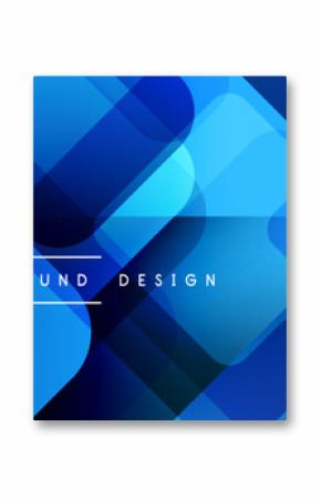 Abstract blue shapes overlap, creating dynamic modern background. Text reads background design. Gradient effect adds depth, visual interest.