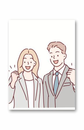 Business Man and Woman in Suits with Fist Pump. Hand drawn style vector design illustrations.