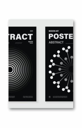 Abstract monochrome poster background vector set. Modern cover template with black and white perspective geometric prism shape, line. Ideal design for social media, banner, ads.