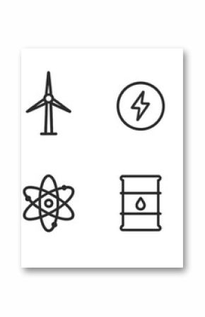 Energy symbols representing various sources such as solar, wind, and fossil fuels illustrated in a modern style