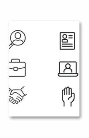 Visual representation of various business and teamwork concepts including hiring, collaboration, and communication